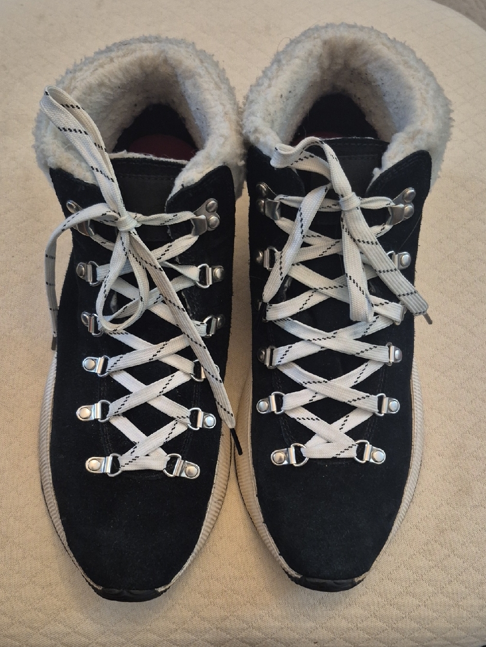 Sorel Black Suede Ankle Boots with White Laces